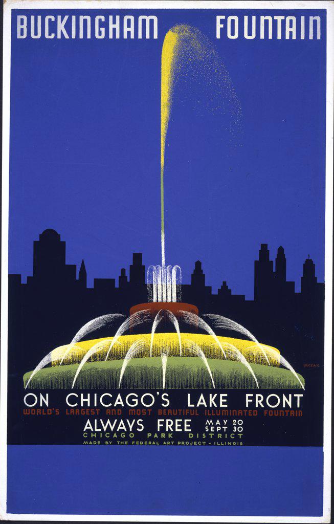 Buckingham Fountain on Chicago's lake front, world's largest and most beautiful illuminated fountain ... 1939 .