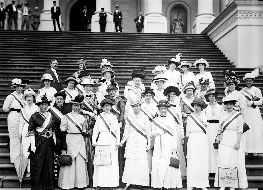 Suffragettes Group Photo on the steps of the U.S. Capitol circa 1914.