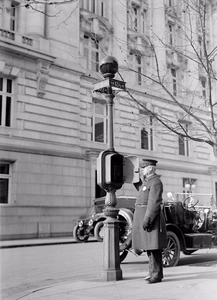 Early 1900s America - Police Call Box on D Street in Washington D.C. ca. 1911-1920. 