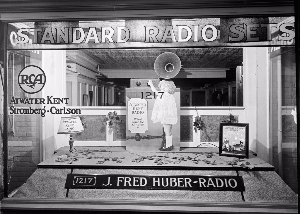J. Fred Huber Radio, window ca.  between 1918 and 1928.