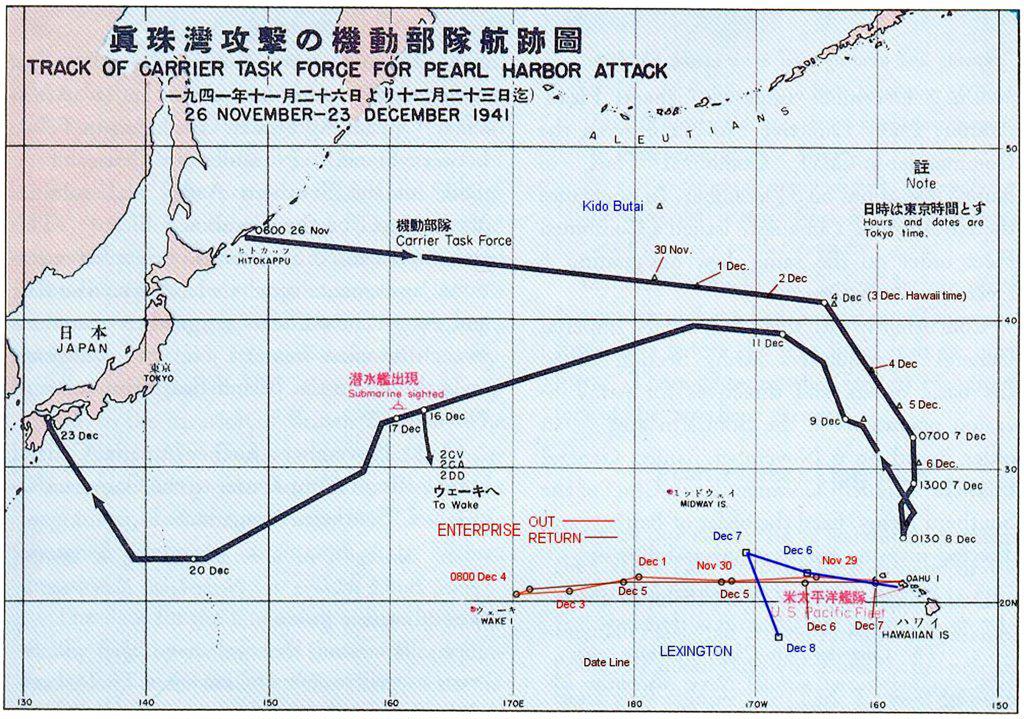 Japan/USA: Chart showing the 'Track of the Task Force for Pearl Harbor Attack', Reports of General MacArthur prepared by his General Staff, Washington: GPO, 1951