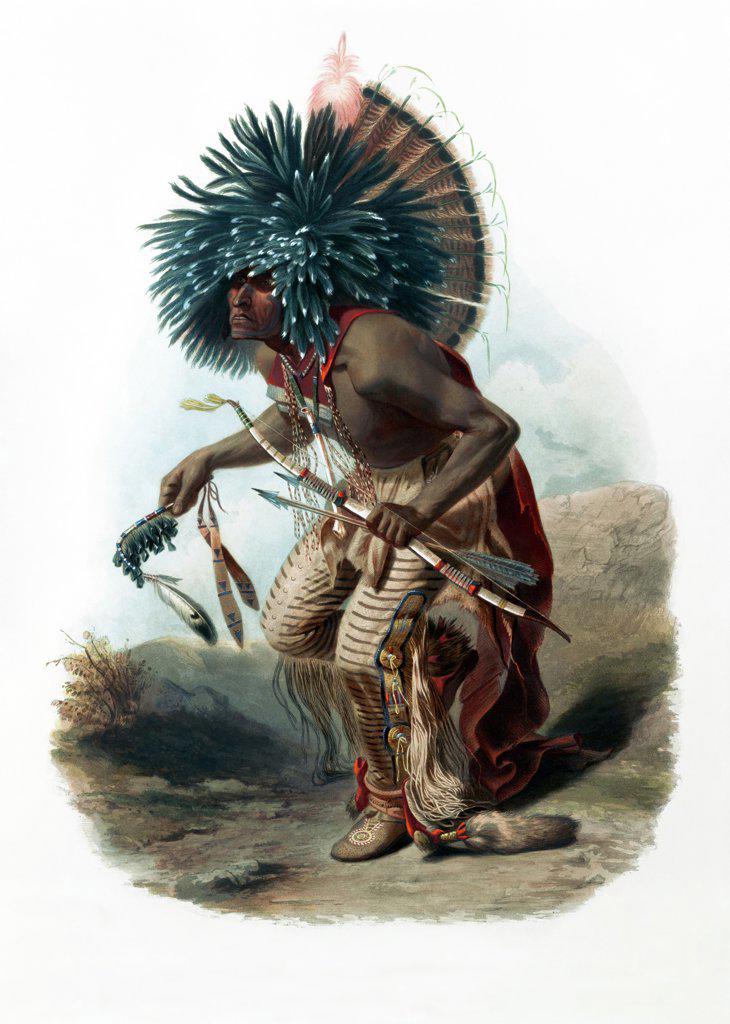 USA: 'Pehriska-Ruhpa of the Dog Society of the Hidatsa tribe of Native Americans.', Karl Bodmer, c. 1840