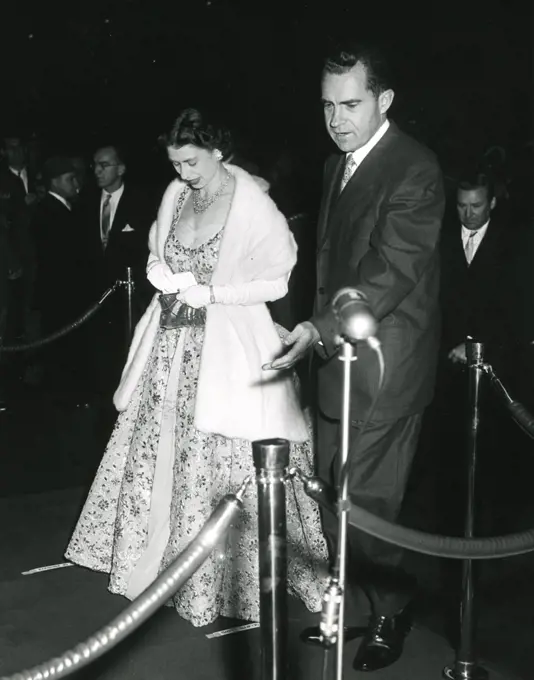 October 20, 1957 -- Queen Elizabeth II escorted by Vice-President Richard Nixon during her state visit to the United States. Photo: Abbie Rowe