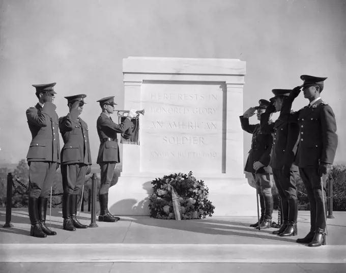 Taps being played at the Tomb of the Unknown Soldier circa 1938 .