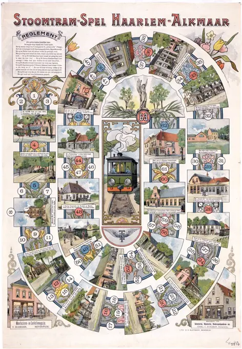 Board game Steamtram game Haarlem-Alkmaar circa 1900.
