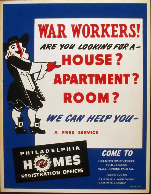 War workers! are you looking for a - house? apartment? room? we can help you circa 1941-1943.