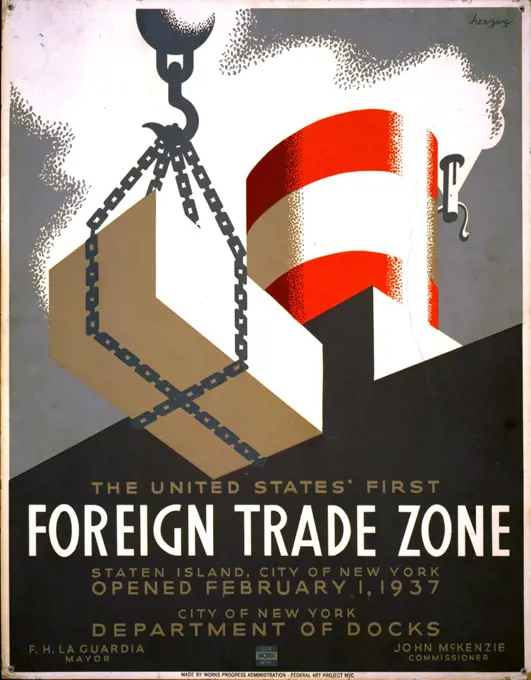 1930s or 1940s Foreign Trade Zone poster .