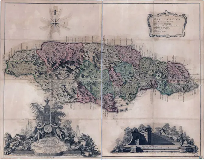 Vintage Maps / Antique Maps - map of the island of Jamaica ca. 1763. 