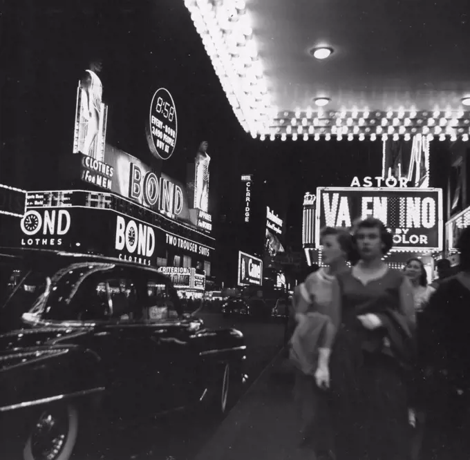 Night view of New York's Broadway, lighted with electric advertising displays. May, 1951. State Department photo by Riordan/