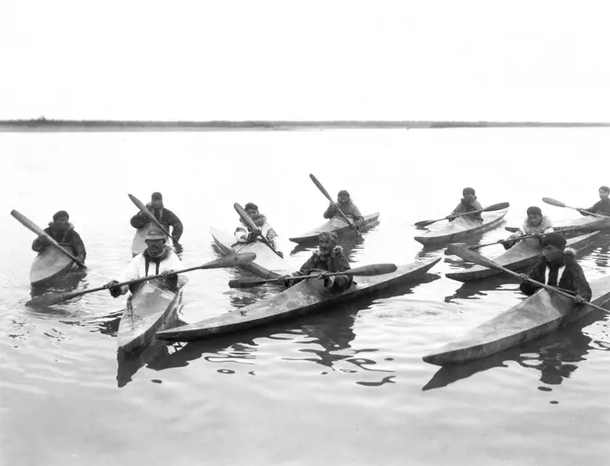 Edward S. Curtis Native American Indians - Eskimos in kayaks, Noatak, Alaska ca. 1929. 