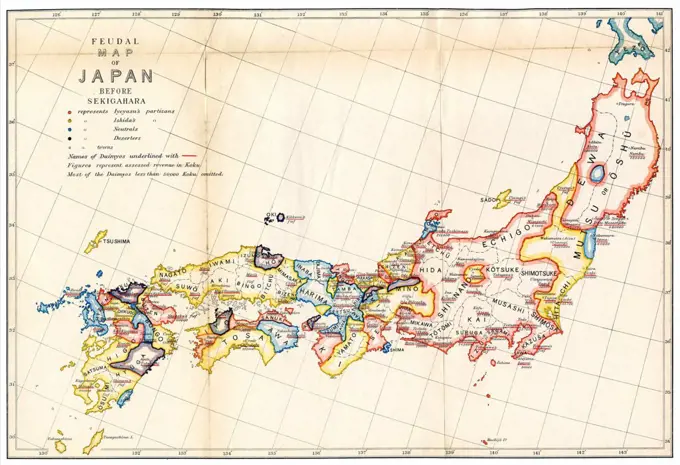 Japan: 'Feudal Map of Japan Before Sekigahara' (1600),  A History of Japan during the century of early foreign intercourse (1542-1651), James Murdoch and Isoh Yamagata, 1903