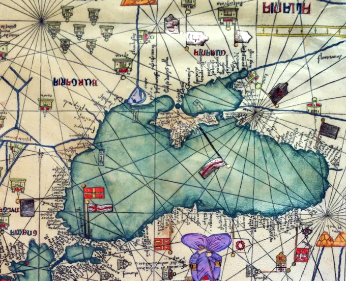 Spain/Catalonia: Egypt, Turkey, Bulgaria, Ukraine and the Black Sea as represented in the Catalan Atlas, by the Jewish illustrator Cresques Abraham, 1375