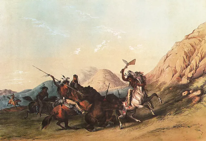 Indians attacking the Grizzly Bear. 