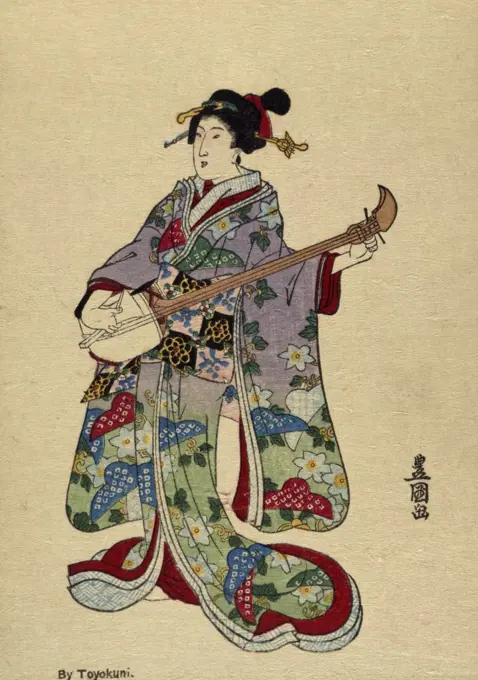 SHAMISEN  Utagawa Toyokuni (1769-1825/Japanese) Woodblock Print 