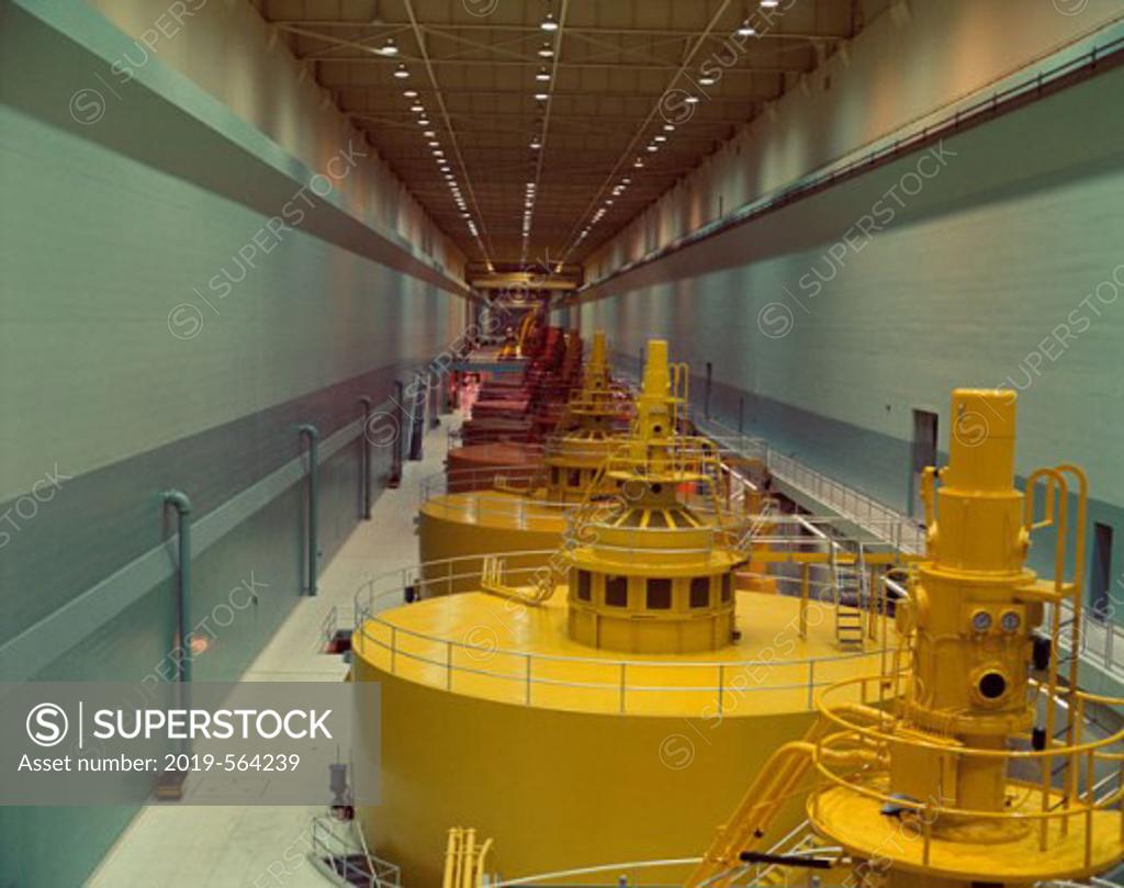 Stock Photo: 2019-564239 Interior of Dallas Dam Powerhouse, Columbia River, Oregon, USA