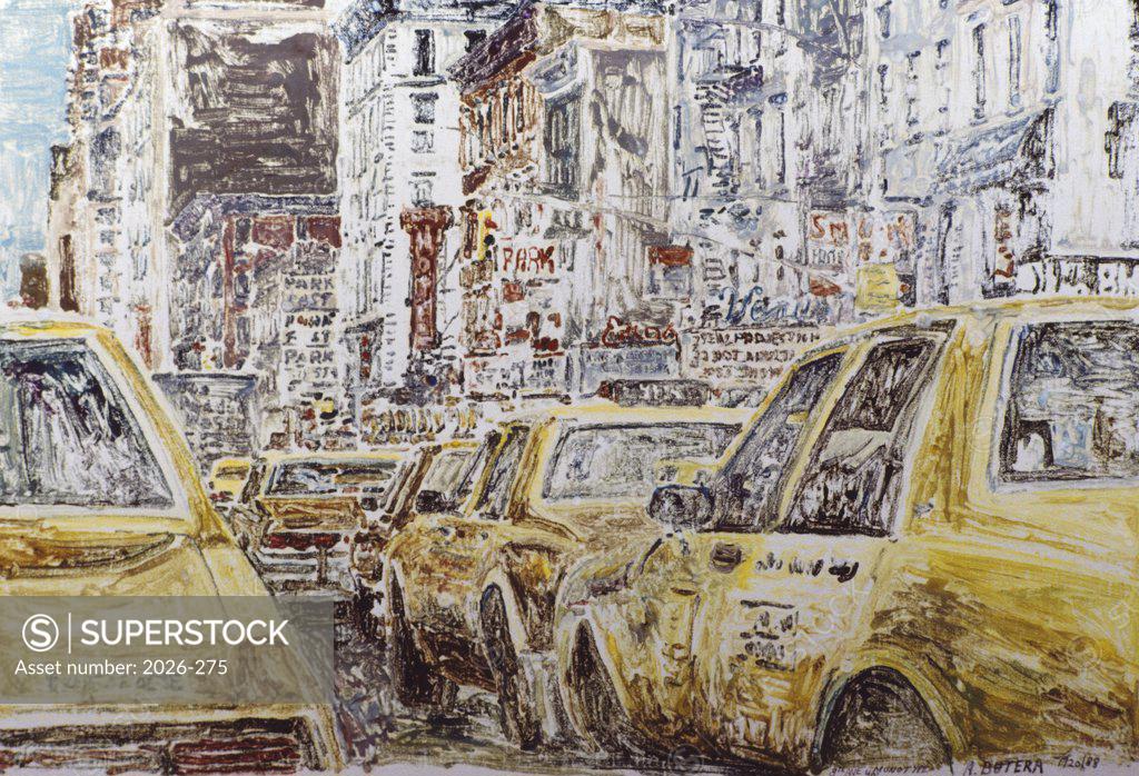 Stock Photo: 2026-275 Taxis, New York City 1988 Anthony Butera (b.20th C.) Monotype