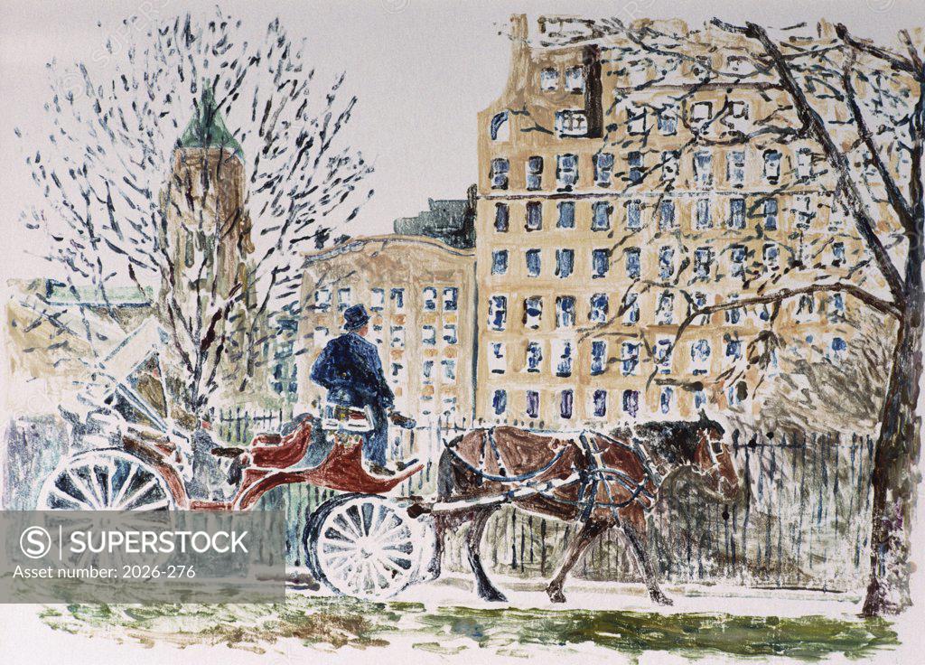 Stock Photo: 2026-276 Central Park, Horse and Carriage 1989 Anthony Butera (b.20th C.) Monotype