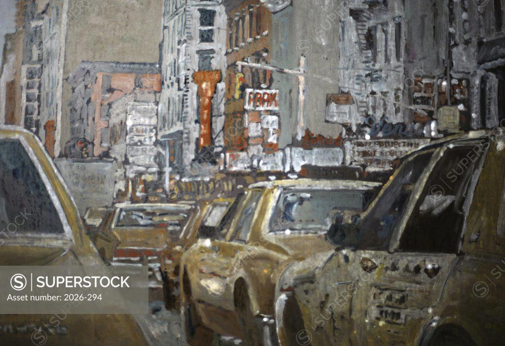 Stock Photo: 2026-294 Taxi, NYC, 6th Ave 1990 Anthony Butera (b.20th C.) Watercolor