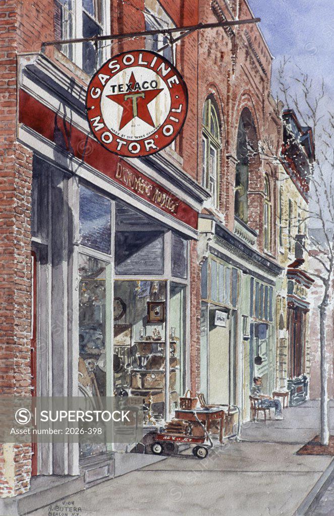 Stock Photo: 2026-398 Texaco Sign, Antique Store, Beacon, NY 2004 Anthony Butera (b.20th C.) Watercolor