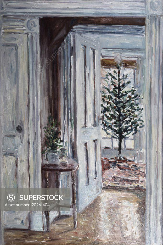 Stock Photo: 2026-404 Interior, Christmas Tree 1987 Anthony Butera (b.20th C.) Oil