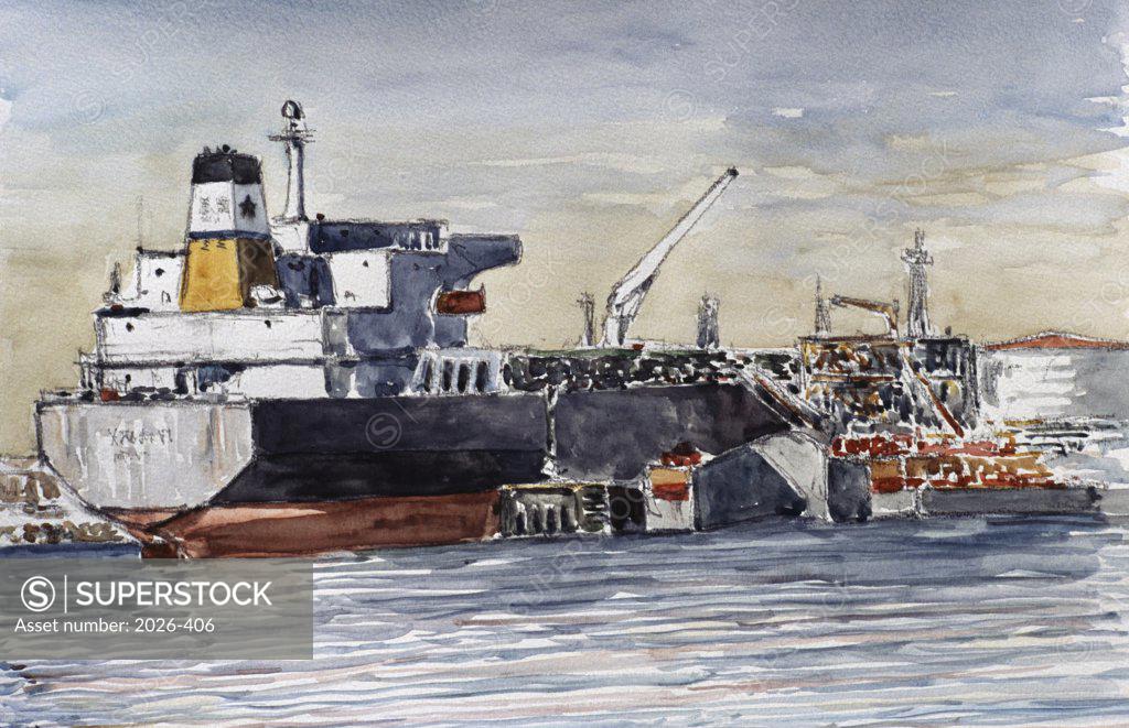 Stock Photo: 2026-406 Ship, Kill Van Kull 2006 Anthony Butera (b.20th C.) Watercolor