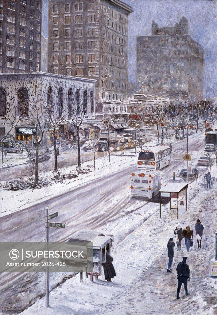Stock Photo: 2026-425 Broadway and 82nd St.New York, NY, Snow, 2001, Anthony Butera, (b.20th C.), Oil
