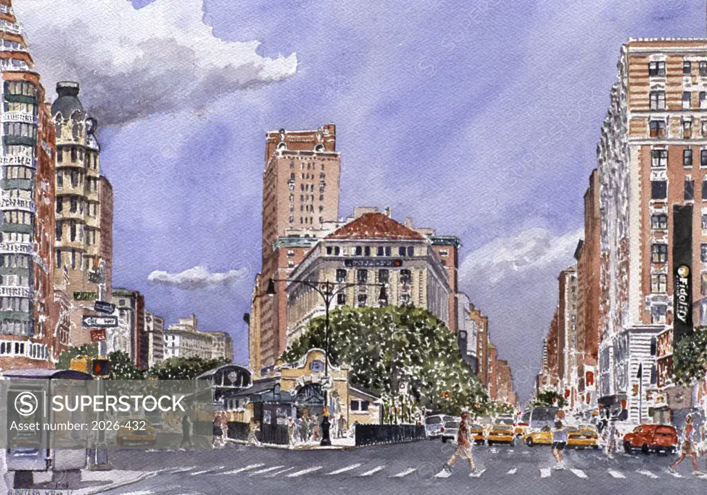 Broadway and 72nd St. NY, NY, 2008, Anthony Butera, (b.20th C.), Watercolor