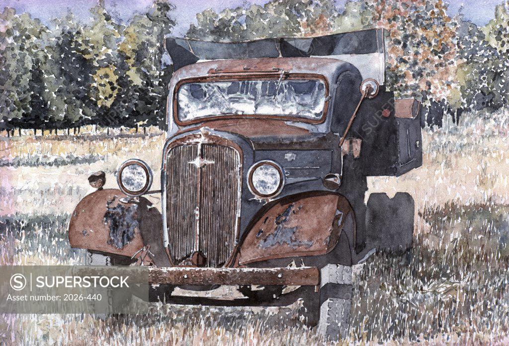 Stock Photo: 2026-440 Old Truck, Pennsylvania, 1997, Anthony Butera, (b.20th C.), Watercolor
