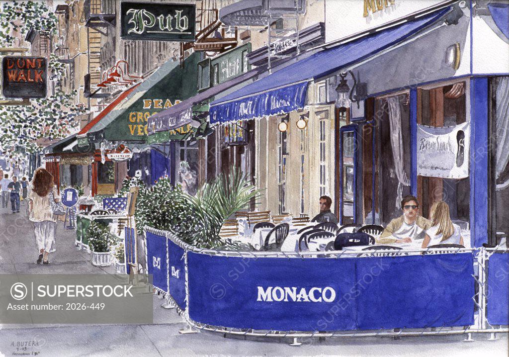 Stock Photo: 2026-449 Monaco Restaurant, Amsterdam Ave, New York, NY, 2003, Anthony Butera, (b.20th C.), Watercolor