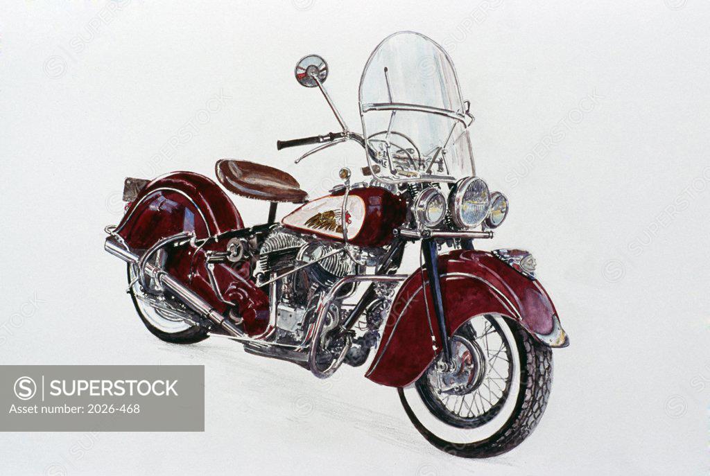 Stock Photo: 2026-468 Classic Indian Motorcycles, Anthony Butera, (b.20th C.), Watercolor