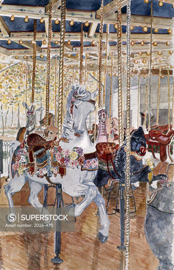 Stock Photo: 2026-470 Carousel, Anthony Butera, (b.20th C.), Watercolor