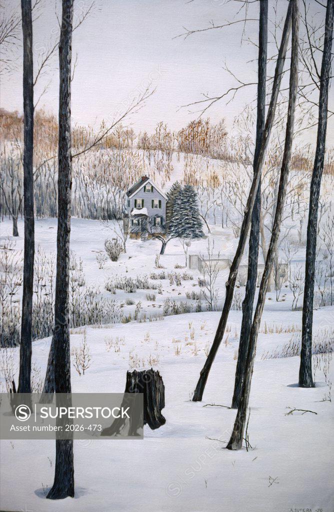 Stock Photo: 2026-473 House in Snow, Anthony Butera, (b.20th C.), Oil