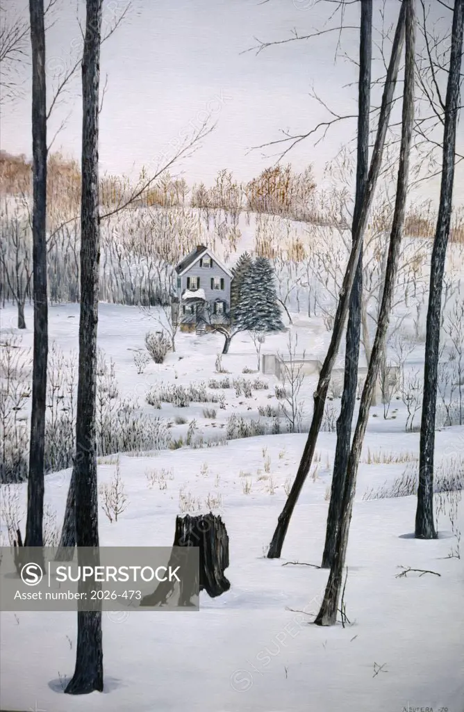 House in Snow, Anthony Butera, (b.20th C.), Oil