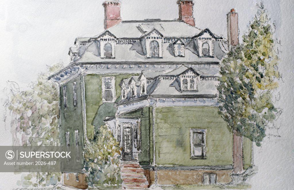 Stock Photo: 2026-487 Old Home at Davis Avenue, Anthony Butera, (b.20th C.), Watercolor