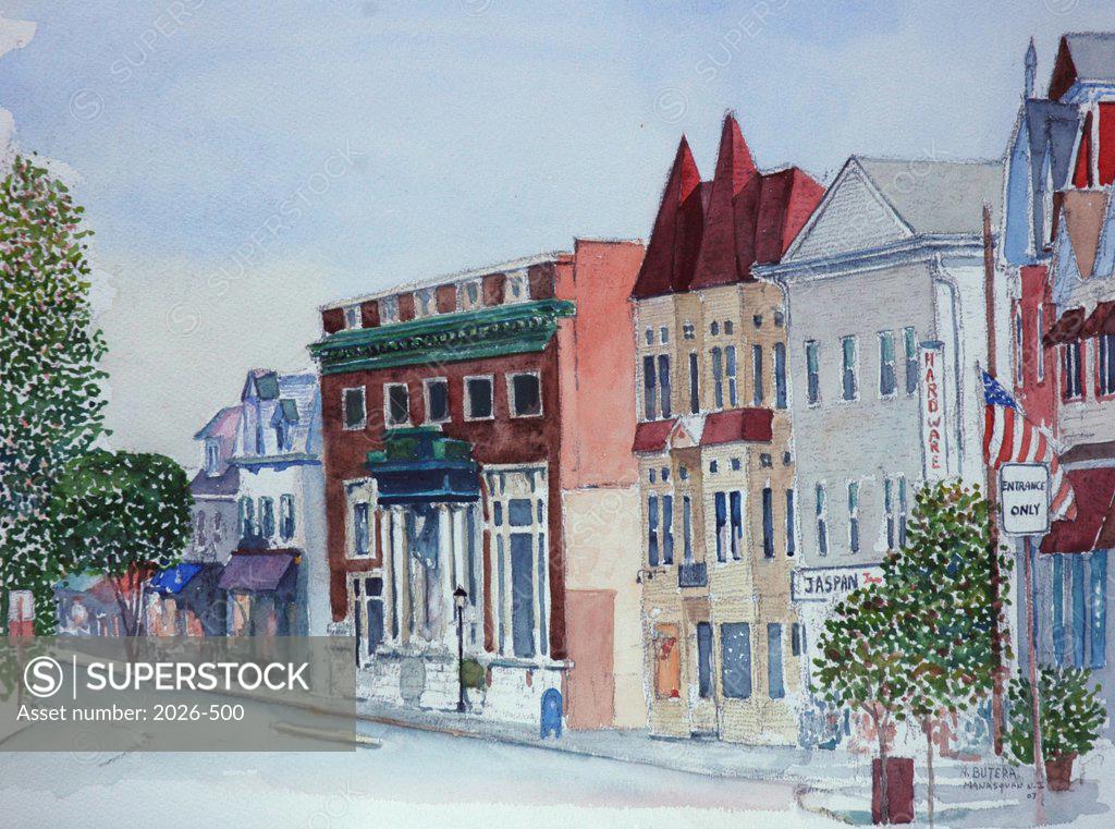 Stock Photo: 2026-500 USA, New Jersey, Manasquan, Main Street by Anthony Butera, watercolor, 2007, 21st century