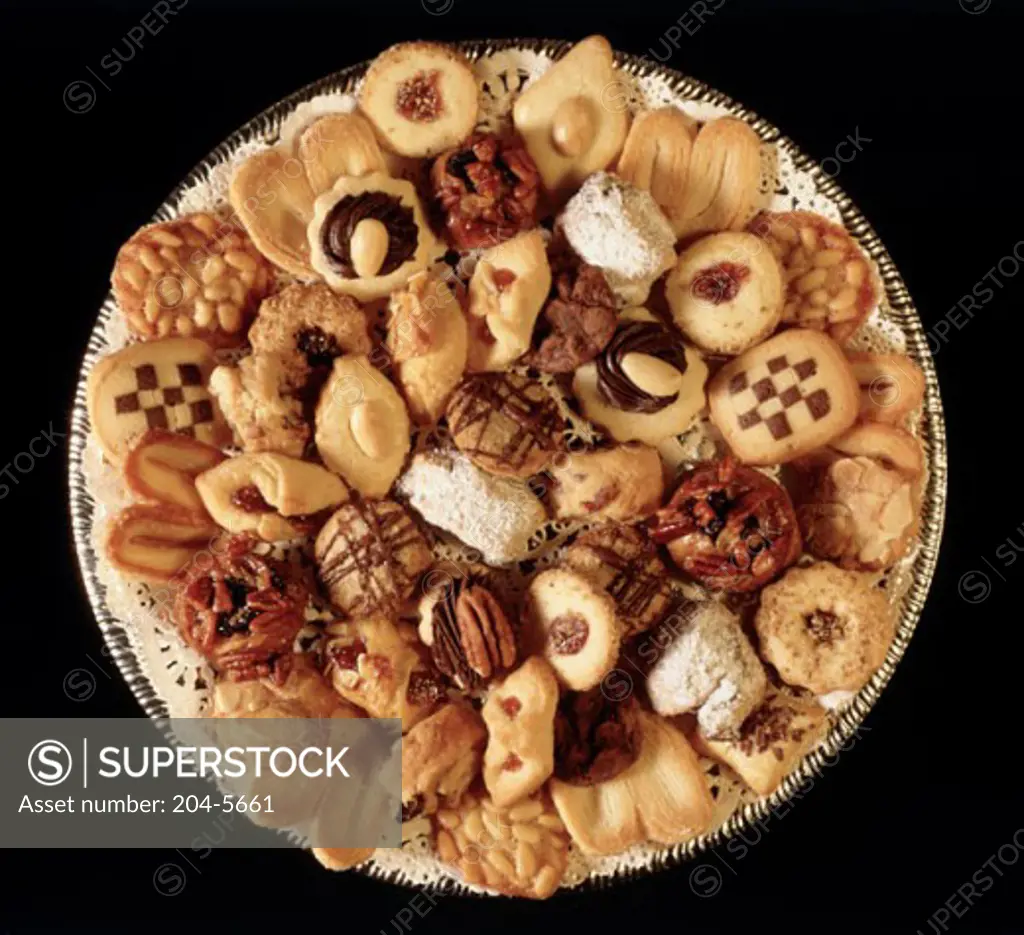 Close-up of assorted cookies on a platter