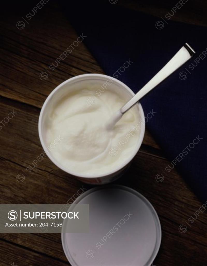 Stock Photo: 204-715B High angle view of yogurt in a container