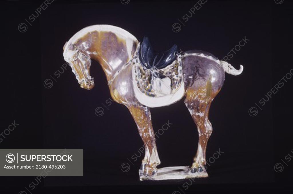 Stock Photo: 2180-496203 Horse with Saddle, T'ang Tomb Figure Chinese Art 