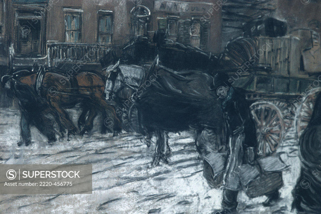 Stock Photo: 2220-456775 Winter on 21st Street by Everett Shinn, (1873/76-1953)