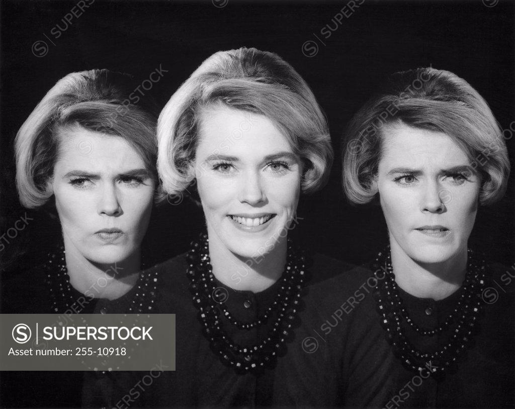 Stock Photo: 255-10918 Multiple images of a young woman with various facial expressions