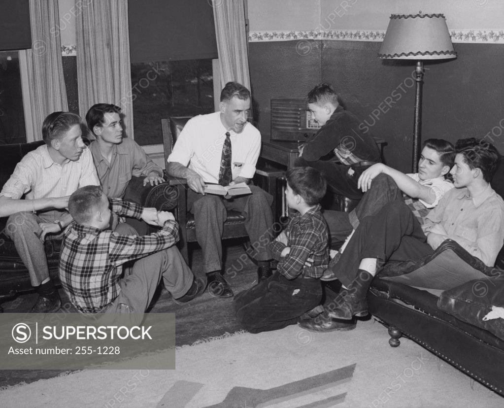 Stock Photo: 255-1228 Members of the YMCA discussing the bible, Ridgewood, New Jersey, USA