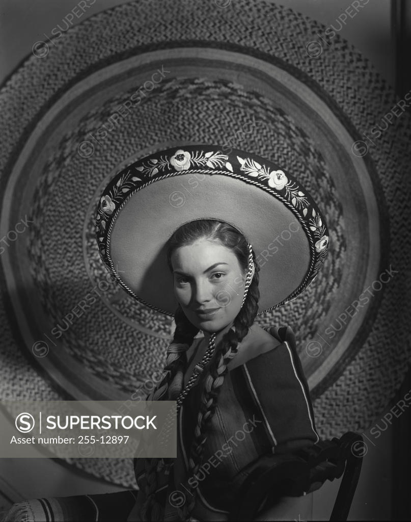 Stock Photo: 255-12897 Woman wearing sombrero 