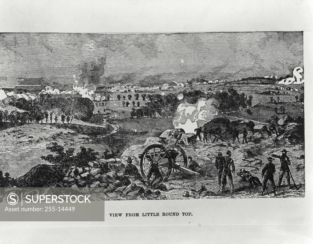 Stock Photo: 255-14449 Fighting at Little Round Top at the Battle of Gettysburg, July 1863 Artist Unknown