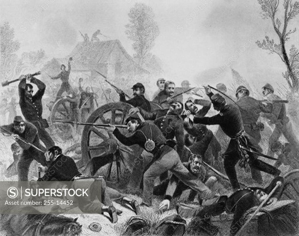 Stock Photo: 255-14452 Battle of Shiloh-Recapture of Artillery by a Portion of General Rousseau's Command c.1862 Alonzo Chappell (1828-1887 American)