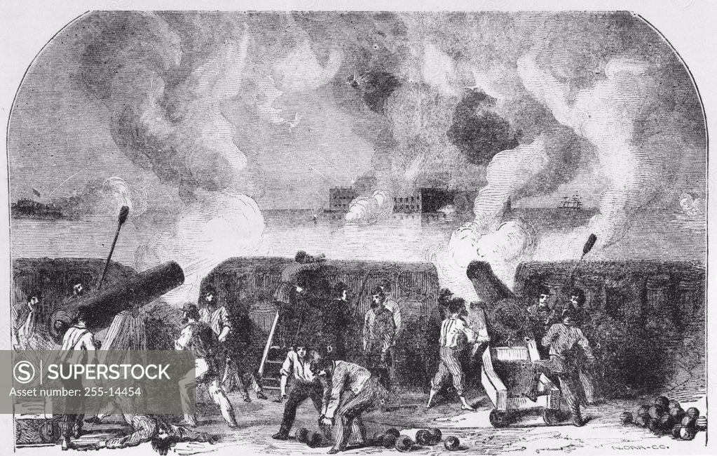 Stock Photo: 255-14454 Bombardment of  Fort Sumter April 12, 1861 Artist Unknown