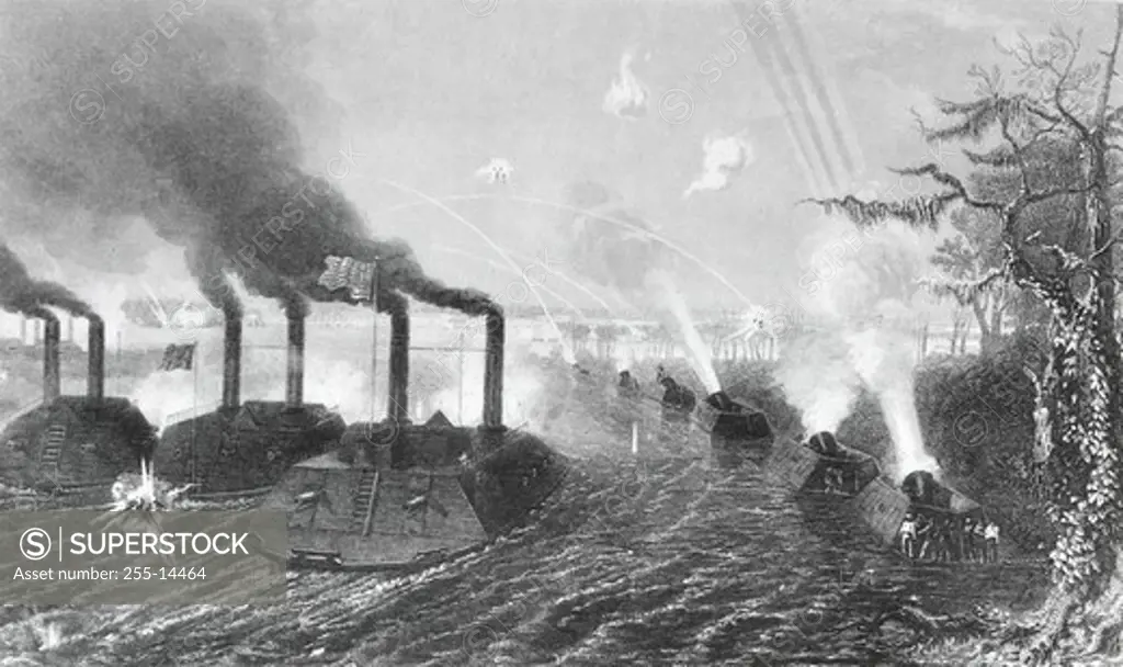 Opening of the Mississippi River in 1861 and the Bombing of Island #10 Artist Unknown