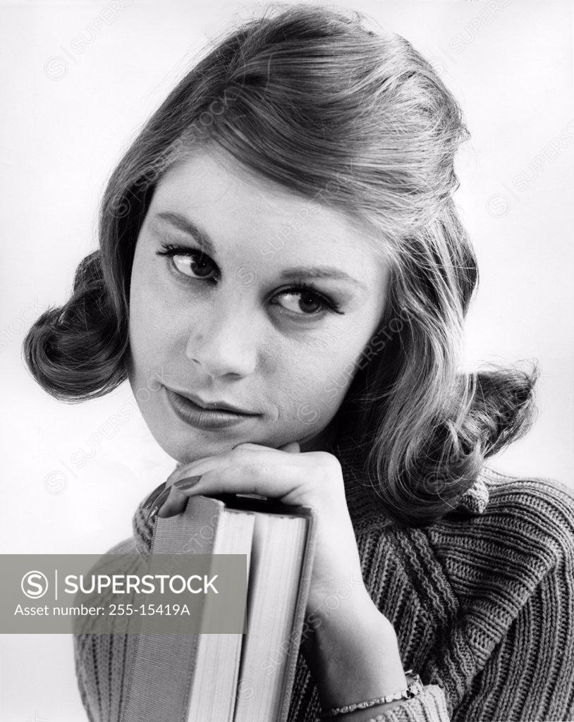 Stock Photo: 255-15419A Vintage photograph of young woman with book