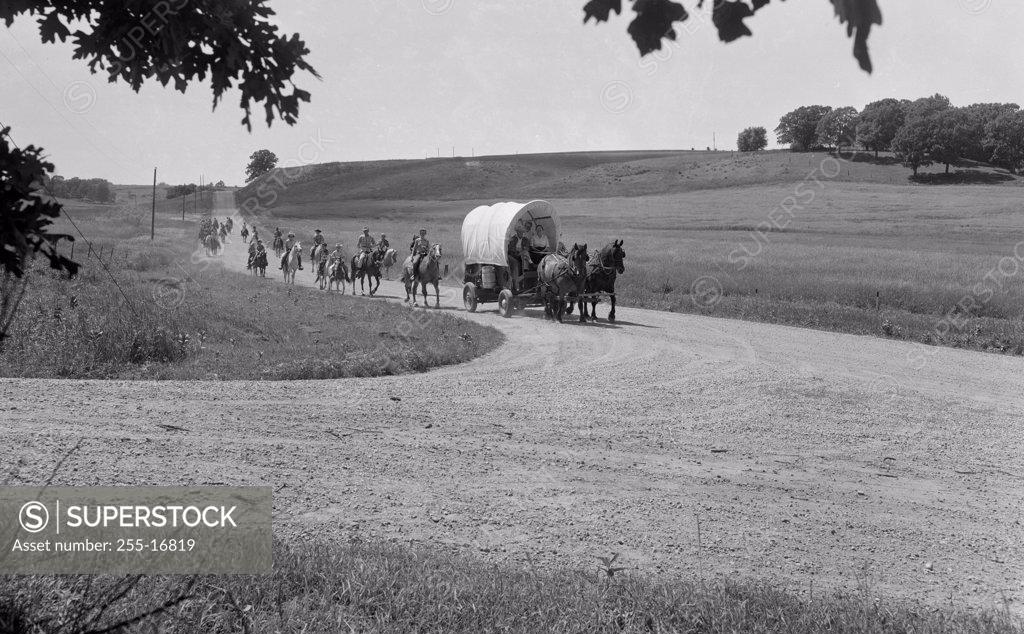Stock Photo: 255-16819 Landscape with covered wagon