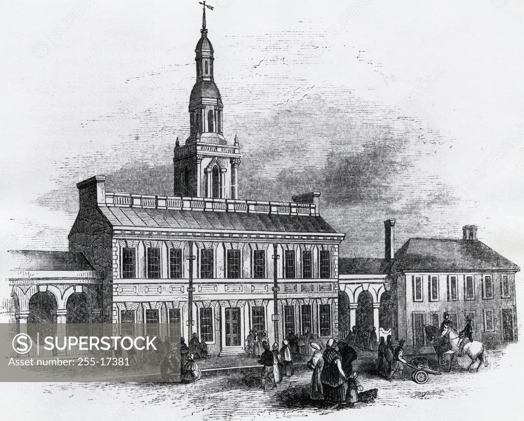 Stock Photo: 255-17381 Independence Hall, Philadelphia, Pennsylvania  1776  Artist Unknown