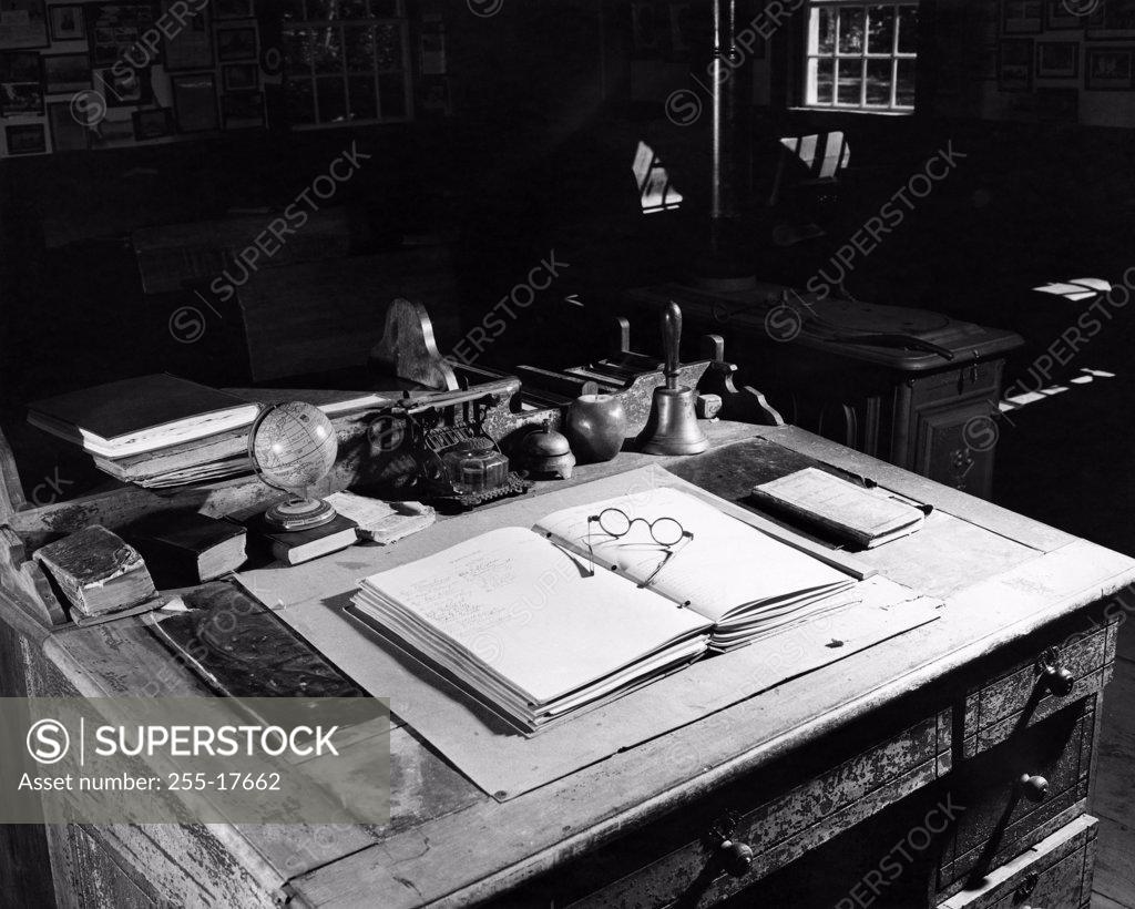 Stock Photo: 255-17662 High angle view of a teacher's desk